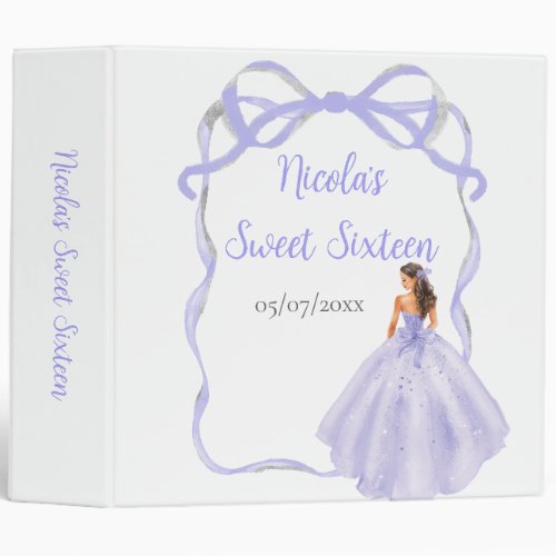 Ribbon lavender Brown Hair Princess Sweet Sixteen 3 Ring Binder