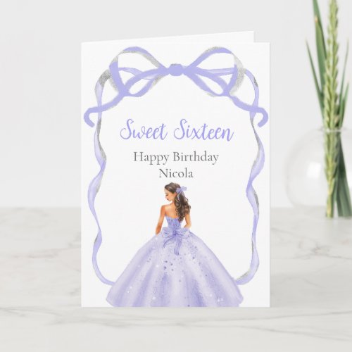 Ribbon Lavender Brown Hair Princess Sweet Sixteen Card
