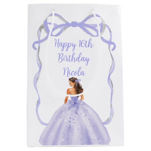 Ribbon Lavender Brown Hair Princess Sweet Sixteen Medium Gift Bag