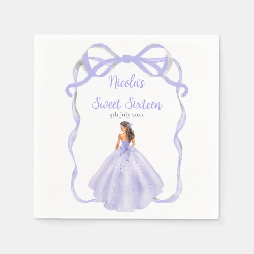 Ribbon Lavender Brown Hair Princess Sweet Sixteen Napkins