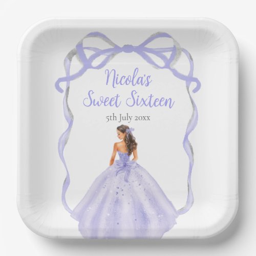 Ribbon Lavender Brown Hair Princess Sweet Sixteen Paper Plates