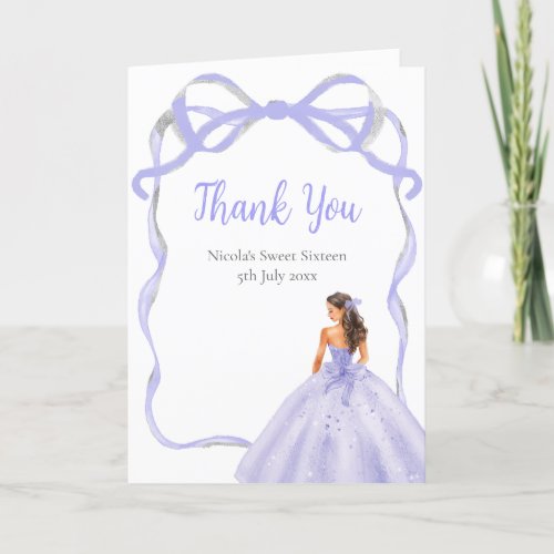 Ribbon Lavender Brown Hair Princess Sweet Sixteen Thank You Card