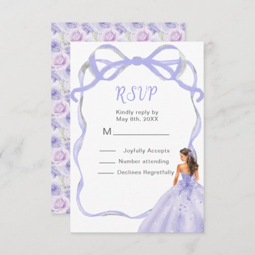 Ribbon Lavender Brunette Princess Sweet Sixteen RSVP Card