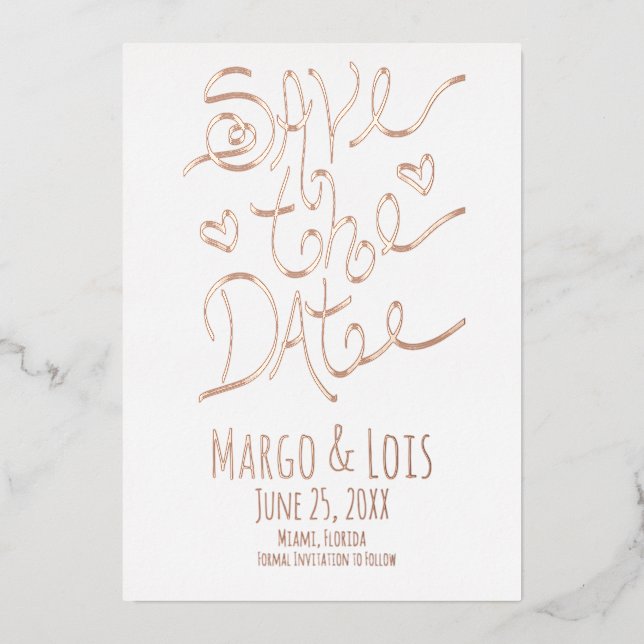 Ribbon Lettering Save the Date Pressed   Foil Invitation (Front)