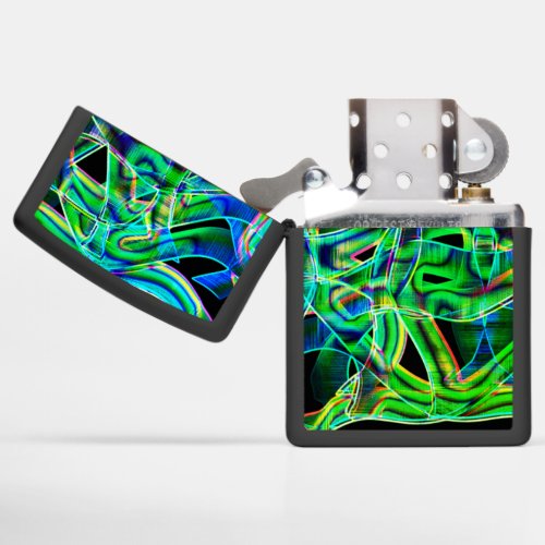 Ribbon_like curves colored green neon or relief zippo lighter