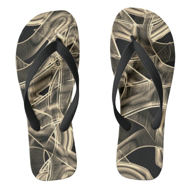 Ribbon-like curves, khaki or beige lines in relief flip flops (Footbed)