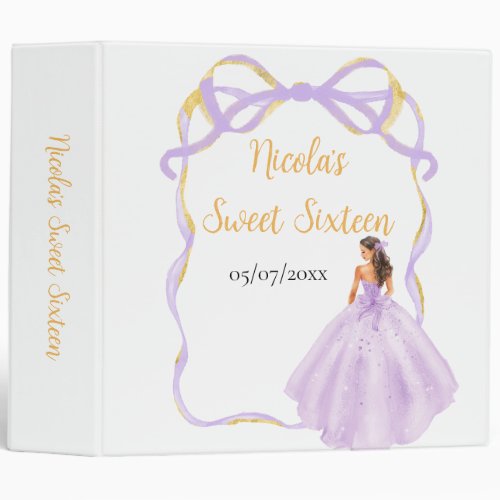 Ribbon Lilac Brown Hair Princess Sweet Sixteen 3 Ring Binder