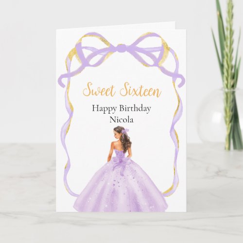 Ribbon Lilac Brown Hair Princess Sweet Sixteen Card