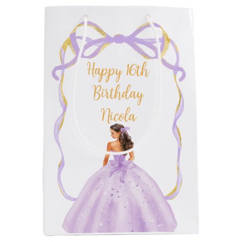 Ribbon Lilac Brown Hair Princess Sweet Sixteen Medium Gift Bag