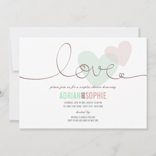 Ribbon Love Sweet Hearts Couples Shower Party Invitations