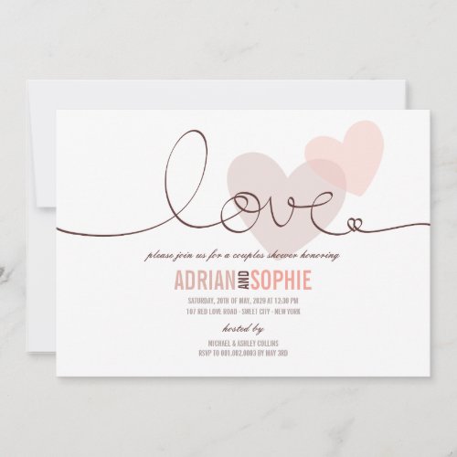 Ribbon Love Sweet Hearts Couples Shower Party Invites