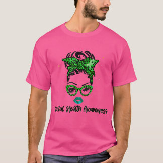 Ribbon Messy Bun Mental Health Awareness Month May T-Shirt