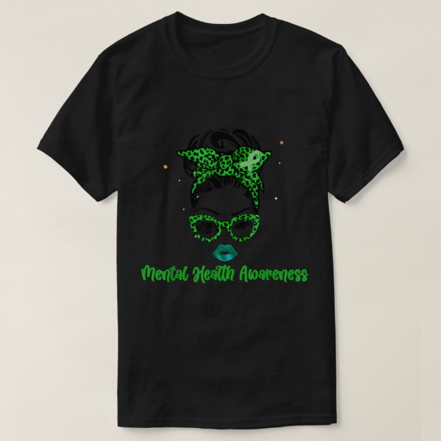 Ribbon Messy Bun Mental Health Awareness Month May T-Shirt (Design Front)
