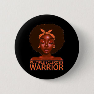 Ribbon Ms Awareness Warrior Black Afro Women Girls Button
