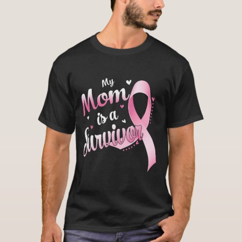 Ribbon My Mom Is A Survivor Breast Cancer Awarenes T_Shirt