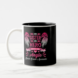 Ribbon My Sister My Hero My Angle Breast Cancer Aw Two-Tone Coffee Mug