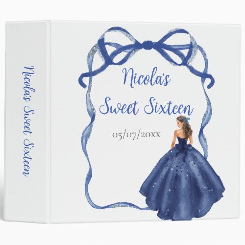 Ribbon Navy Blue Brown Hair Princess Sweet Sixteen 3 Ring Binder