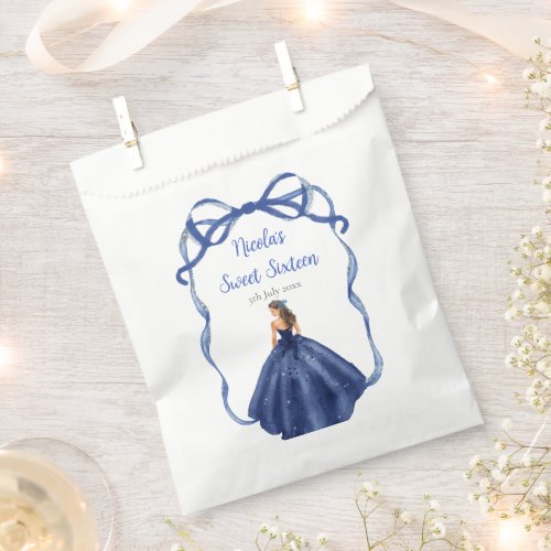 Ribbon Navy Blue Brown Hair Princess Sweet Sixteen Favor Bag