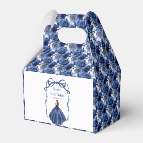 Ribbon Navy Blue Brown Hair Princess Sweet Sixteen Favor Boxes