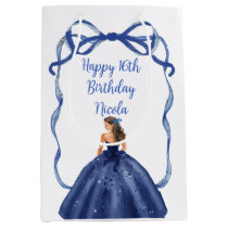 Ribbon Navy Blue Brown Hair Princess Sweet Sixteen Medium Gift Bag