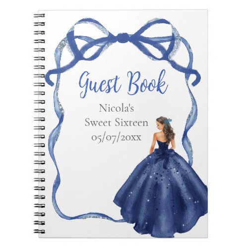 Ribbon Navy Blue Brown Hair Princess Sweet Sixteen Notebook