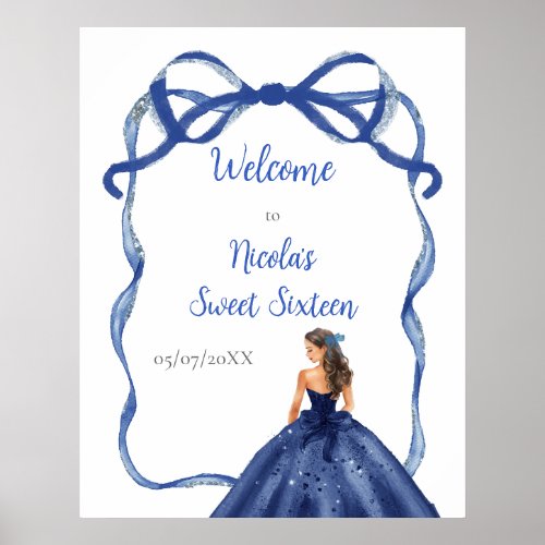 Ribbon Navy Blue Brown Hair Princess Sweet Sixteen Poster