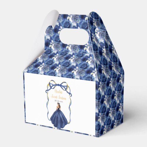 Ribbon Navy Gold Brown Hair Princess Sweet Sixteen Favor Boxes