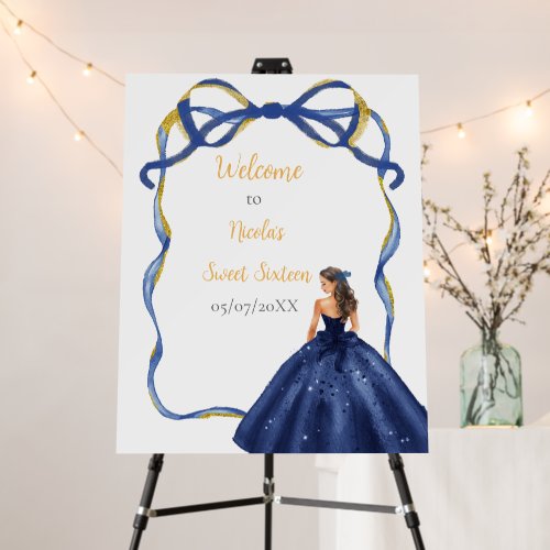 Ribbon Navy Gold Brown Hair Princess Sweet Sixteen Foam Board