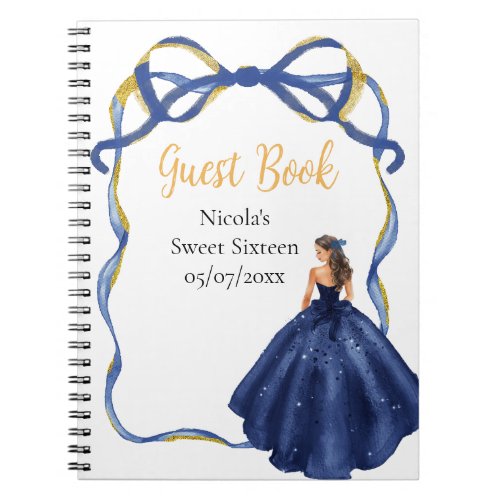 Ribbon Navy Gold Brown Hair Princess Sweet Sixteen Notebook