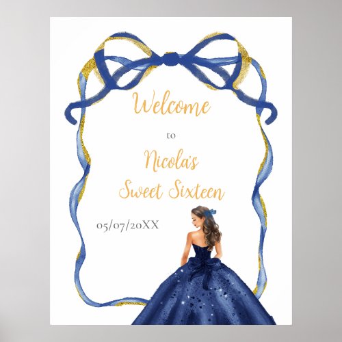 Ribbon Navy Gold Brown Hair Princess Sweet Sixteen Poster