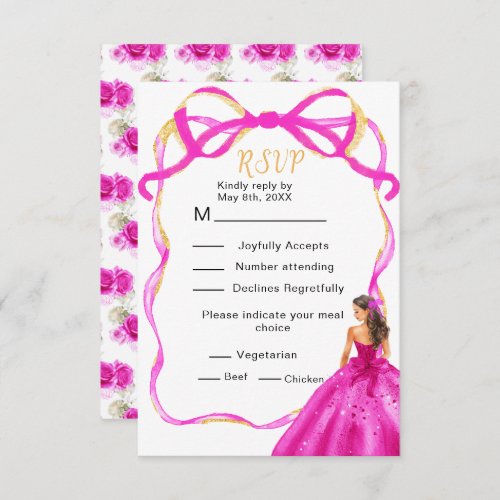 Ribbon Pink Brown Hair Princess Sweet 16 RSVP