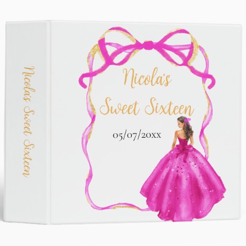 Ribbon Pink Brown Hair Princess Sweet Sixteen 3 Ring Binder