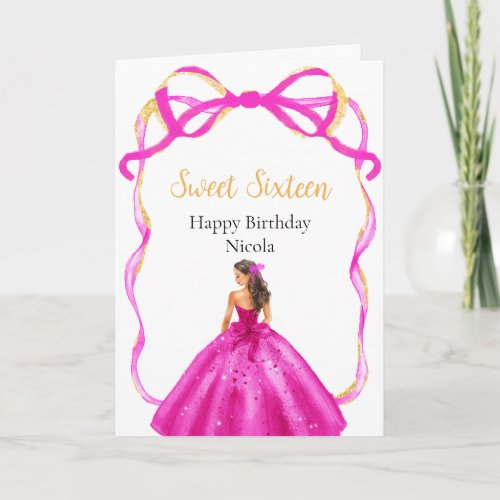 Ribbon Pink Brown Hair Princess Sweet Sixteen Card