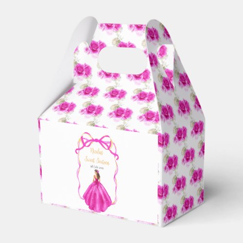 Ribbon Pink Brown Hair Princess Sweet Sixteen Favor Boxes