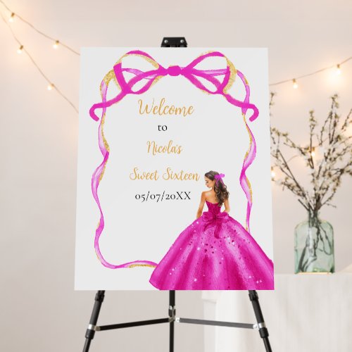 Ribbon Pink Brown Hair Princess Sweet Sixteen Foam Board