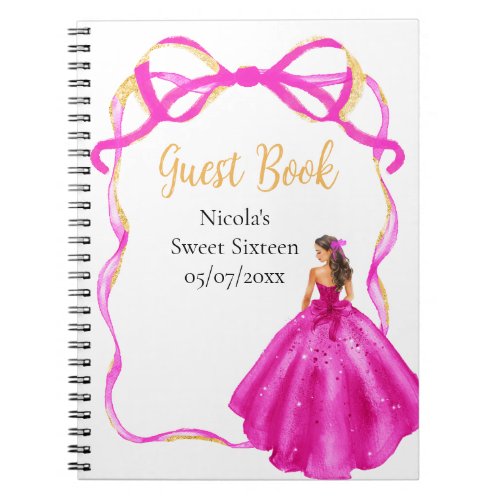 Ribbon Pink Brown Hair Princess Sweet Sixteen Notebook