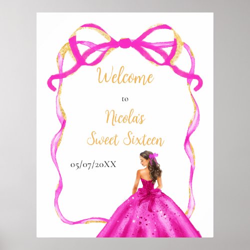 Ribbon Pink Brown Hair Princess Sweet Sixteen Poster