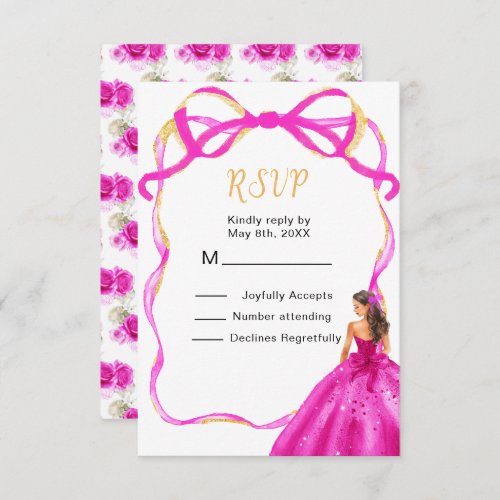 Ribbon Pink Brown Hair Princess Sweet Sixteen RSVP