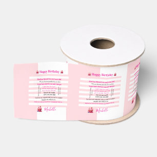 Ribbon Pink & White Stripe Happy Birthday