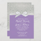 Ribbon Purple/Silver Lace Damask Bridal Shower Invitation (Front/Back)