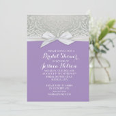 Ribbon Purple/Silver Lace Damask Bridal Shower Invitation (Standing Front)