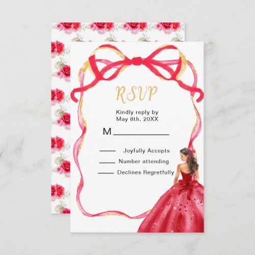 Ribbon Red and Gold Princess Sweet Sixteen RSVP
