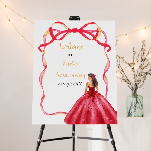 Ribbon Red and Gold Princess Sweet Sixteen RSVP Foam Board