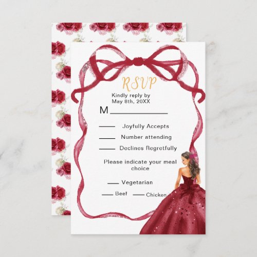Ribbon Red Brown Hair Princess Sweet 16 RSVP