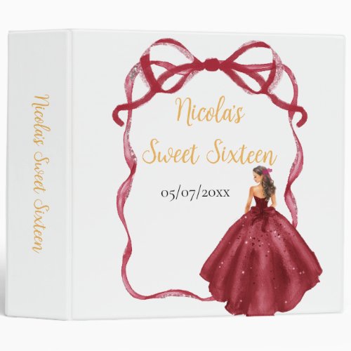 Ribbon Red Brown Hair Princess Sweet Sixteen 3 Ring Binder