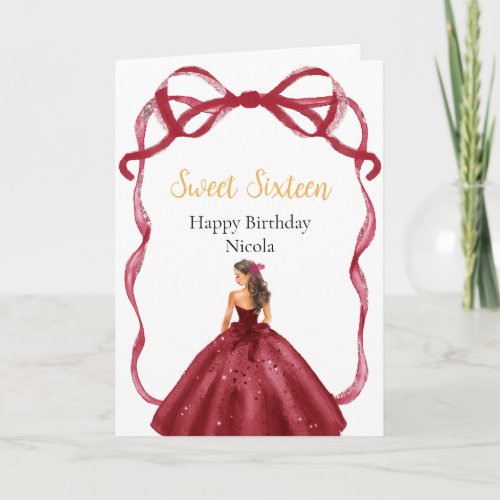Ribbon Red Brown Hair Princess Sweet Sixteen Card