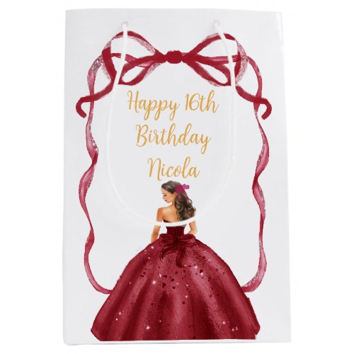 Ribbon Red Brown Hair Princess Sweet Sixteen Medium Gift Bag