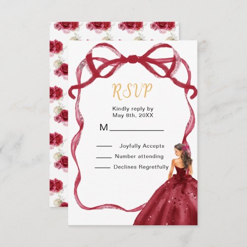 Ribbon Red Brown Hair Princess Sweet Sixteen RSVP