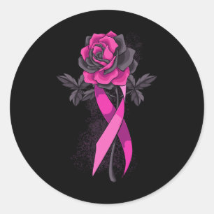 Ribbon Rose Breast Cancer Awareness Survivor Warri Classic Round Sticker
