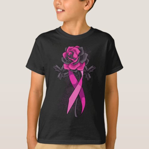 Ribbon Rose Breast Cancer Awareness Survivor Warri T_Shirt